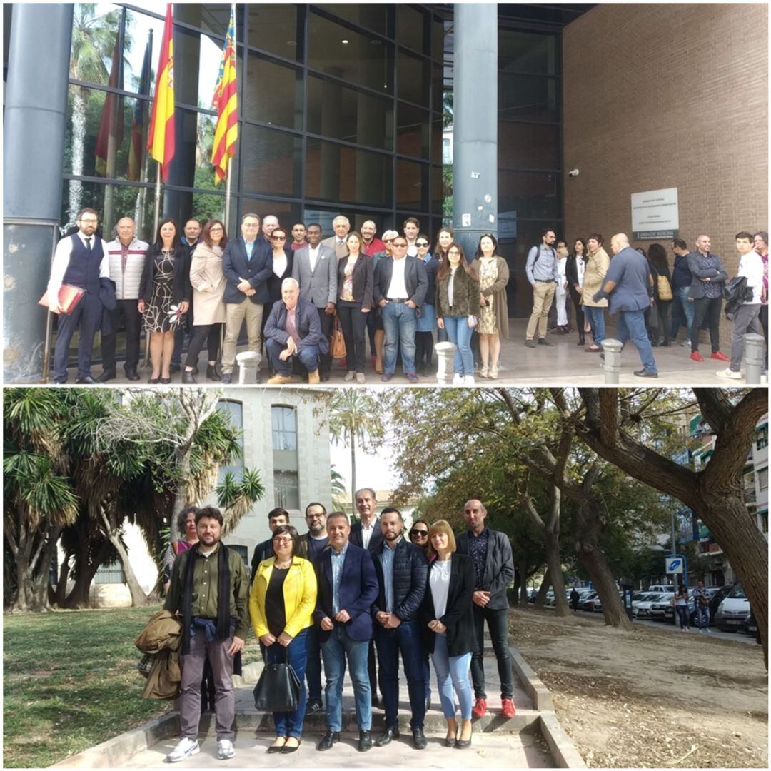 En la fotografía de arriba, los miembros del PSPV y en la de abajo, los de Compromís.
