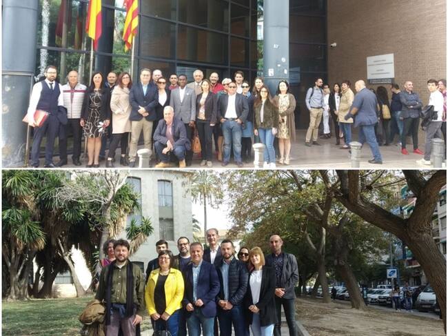 En la fotografía de arriba, los miembros del PSPV y en la de abajo, los de Compromís.
