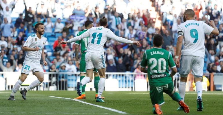 Gareth Bale celebra su tanto ante el Leganés