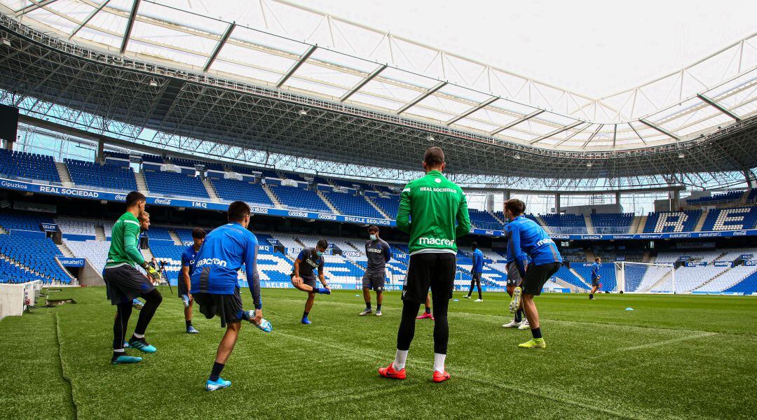 Imagen de la última sesión en Anoeta antes del partido del domingo