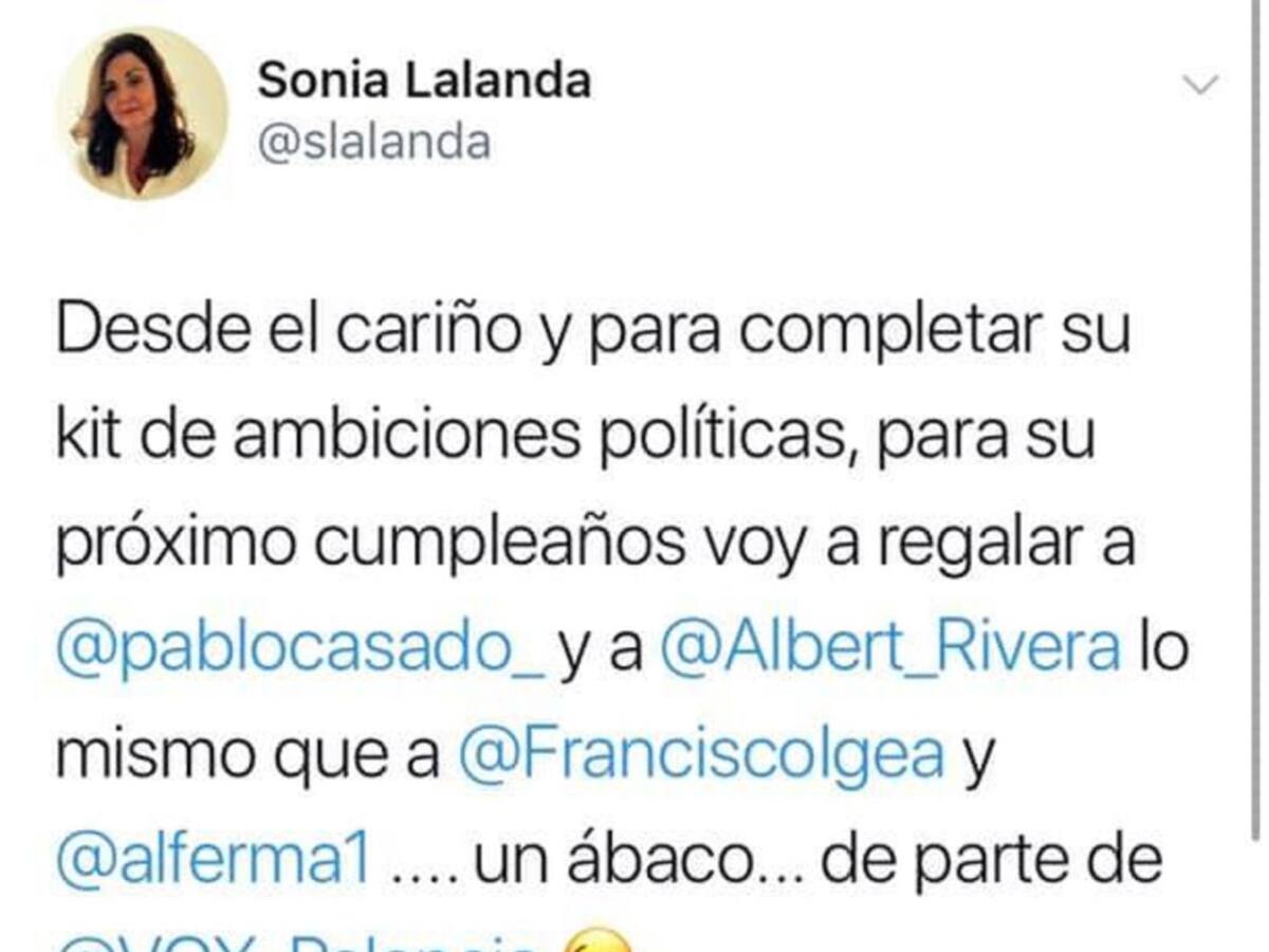 Sonia Lalanda de Vox: "Voy a regalar un ábaco a Casado y Rivera para completar su kit de ambiciones políticas"