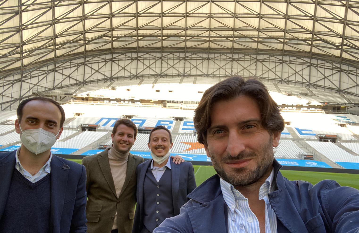 Antón Meana, Javier Alonso, Pablo Longoria y Gerardo García en el Velodrome de Marsella.