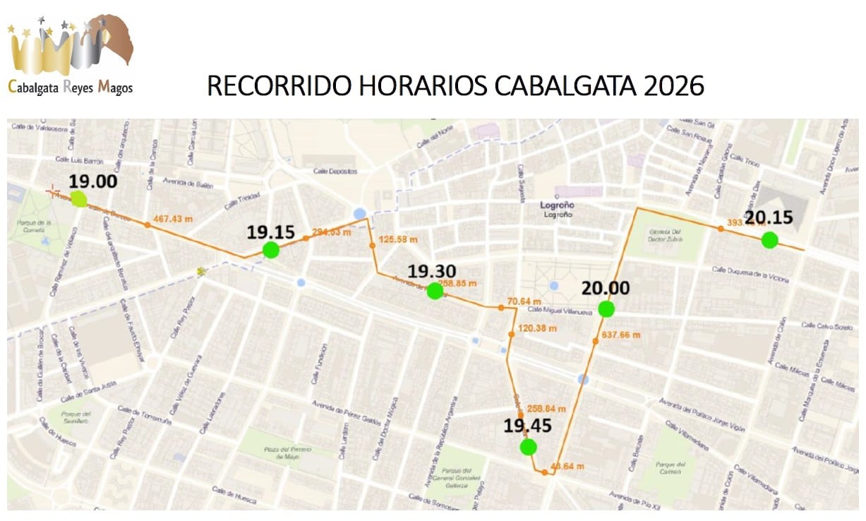 Horarios aproximados del itinerario de la Cabalgata de los Reyes Magos en Logroño