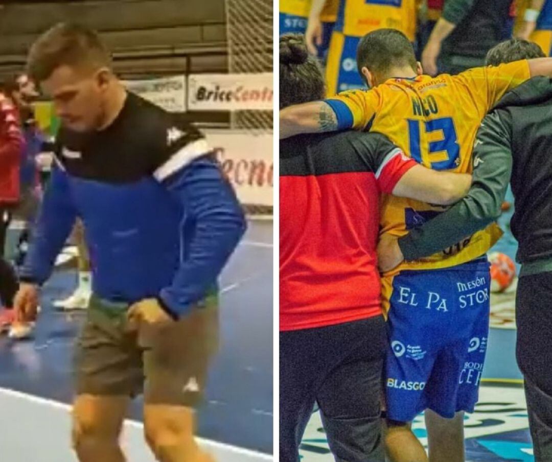 Souto, durante su primera sesión, y Nico (d) tras lesionarase ante Valladolid.