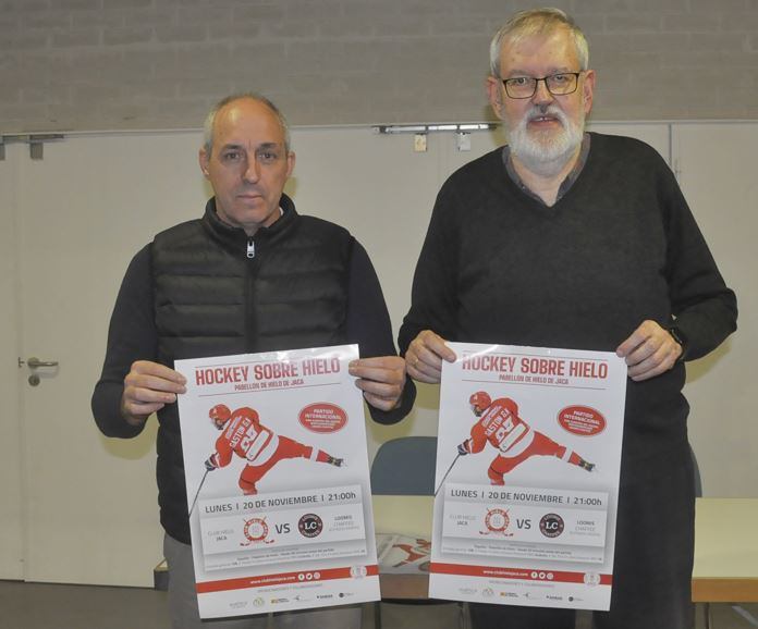 Roberto Cajal y Antonio Lecuona en la presentación del partido amistoso del CH Jaca con el equipo americano