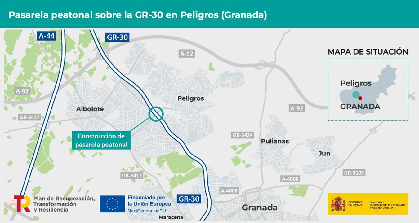 Proyecto de pasarela peatonal sobre la GR-30 entre Albolote y Peligros (Granada)