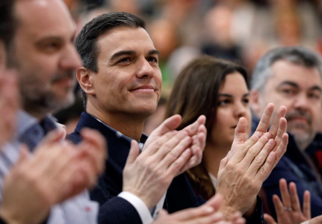 El jefe del Ejecutivo y secretario general del PSOE, Pedro Sánchez, interviene en el acto de proclamación de Sandra Gómez como candidata socialista a la alcaldía de Valencia