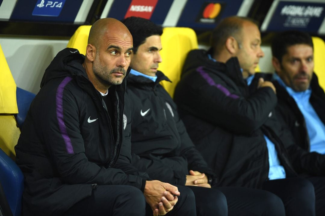 Guardiola, en el banquillo, en el partido de este martes contra el Shakhtar