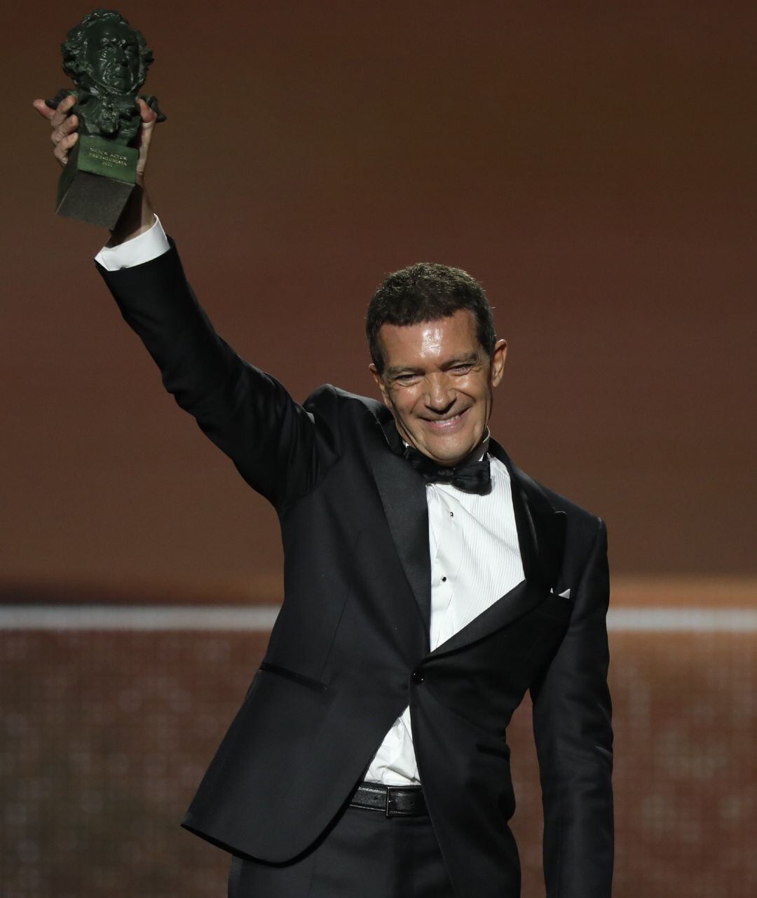 Mejor actor protagonista para Antonio Banderas por Dolor y gloria en la XXXIV edición de los Premios Goya, en Málaga (Andalucía, España), a 25 de enero de 2020..