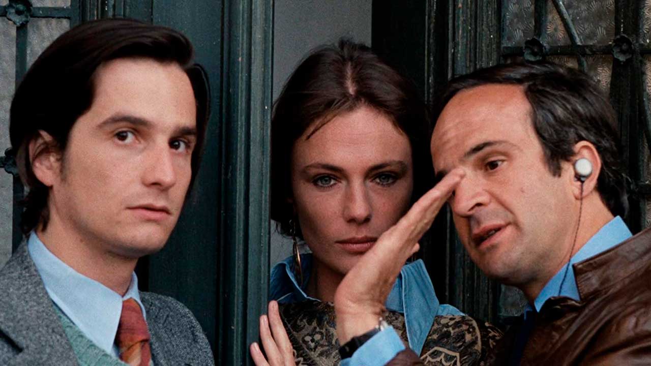 Jean-Pierre Léaud, Jacqueline Bisset y François Truffaut en una escena de La noche americana.