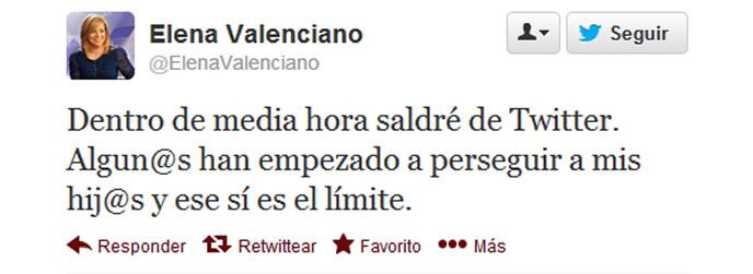 Elena Valenciano ha publicado un tuit en el que denuncia la &quot;persecución&quot; sufrida por sus hijos antes de abandonar la red social