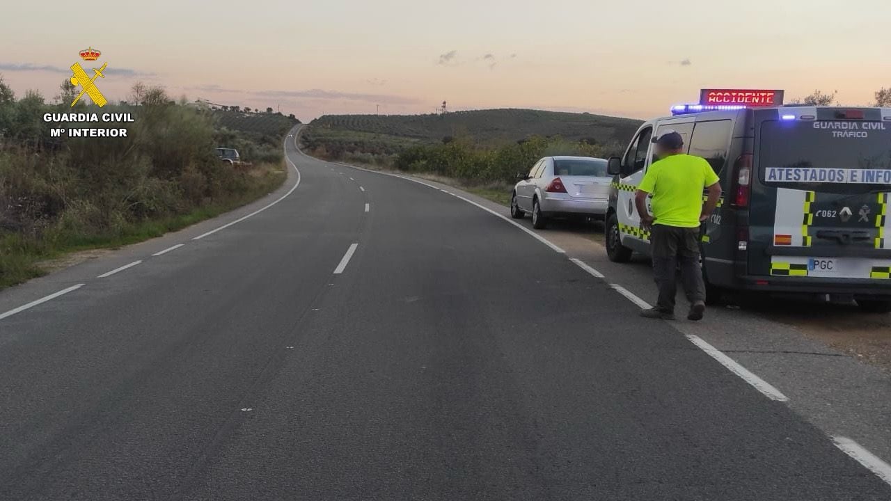 La vía donde ocurrió el siniestro momentos después del accidente, con la presencia de la Guardia Civil