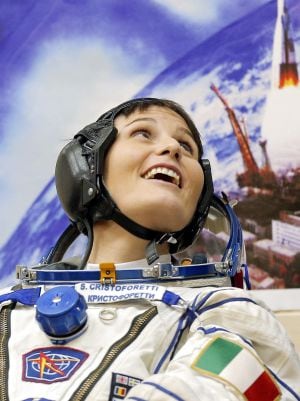 International Space Station (ISS) crew Samantha Cristoforetti of Italy attends pre-launch preparations at the Baikonur cosmodrome November 23, 2014.