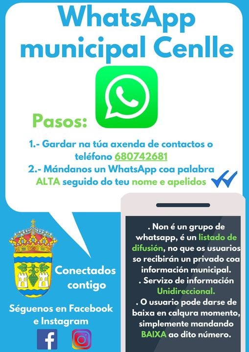 Cartaz promocional do WhatsApp do Concello de Cenlle