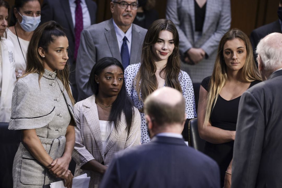 Aly Raisman, Simone Biles, McKayla Maroney y Maggie Nichols durante el juicio a Nassar