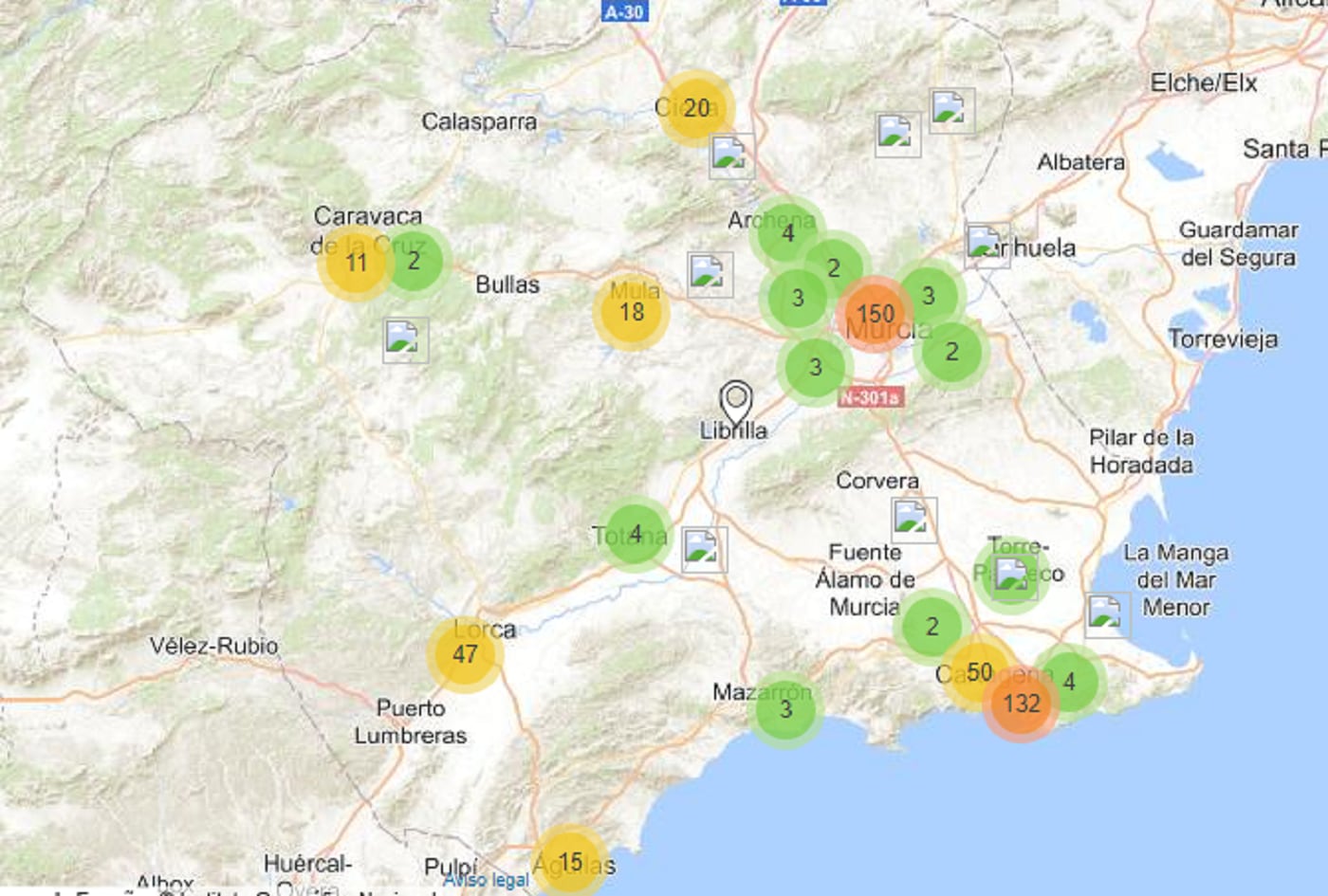 Mapa de las fosas de la Guerra Civil y el franquismo en la Región de Murcia