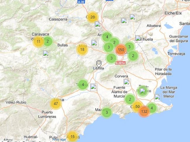 Mapa de las fosas de la Guerra Civil y el franquismo en la Región de Murcia