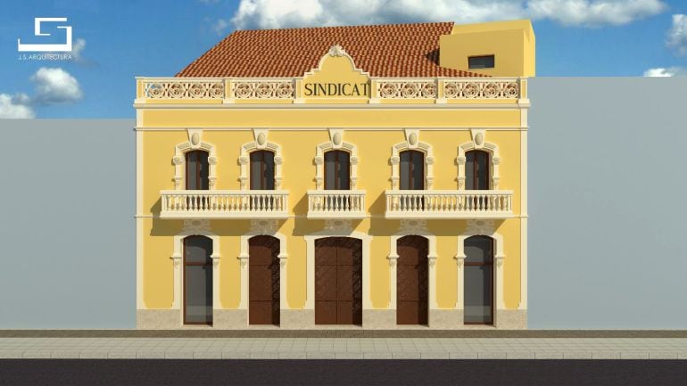 Recreació de la façana de l&#039;edifici del Sindicat.