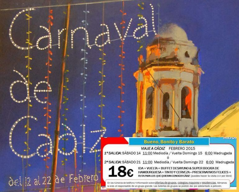 El anuncio del viaje junto al cartel del carnaval de Cádiz.