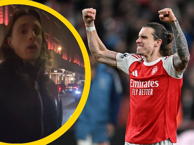 Ricardo Calafiori, jugador del Arsenal, en un montaje de imágenes