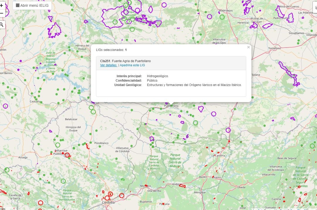 Ficha de la Fuente Agria como Lugar de Interés Geológico en la web del IGME