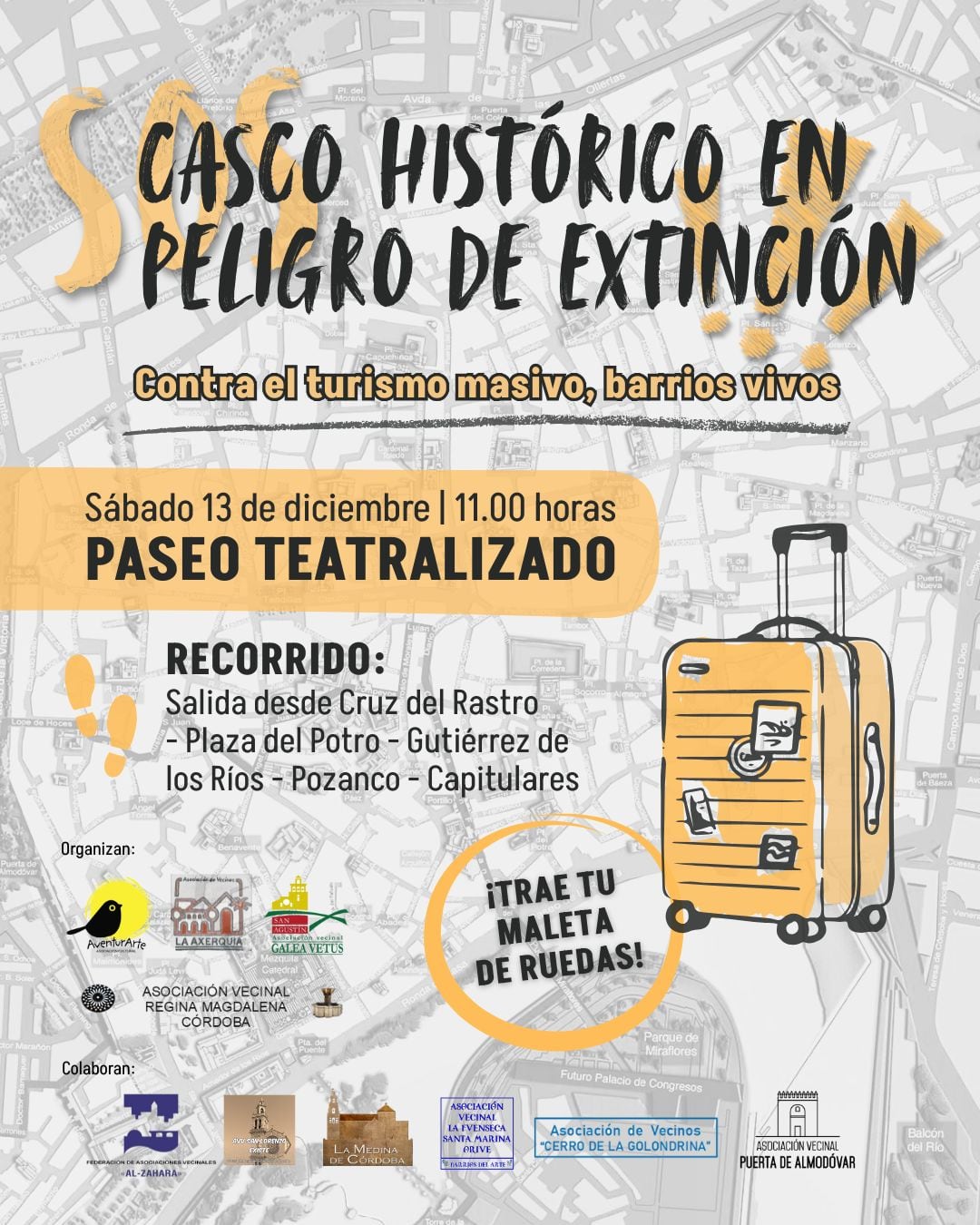 Cartel de la movilización prevista por los vecinos del casco histórico de Córdoba