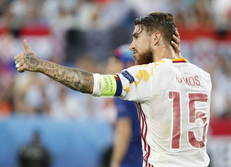 Sergio Ramos, durante el partido Croacia-España