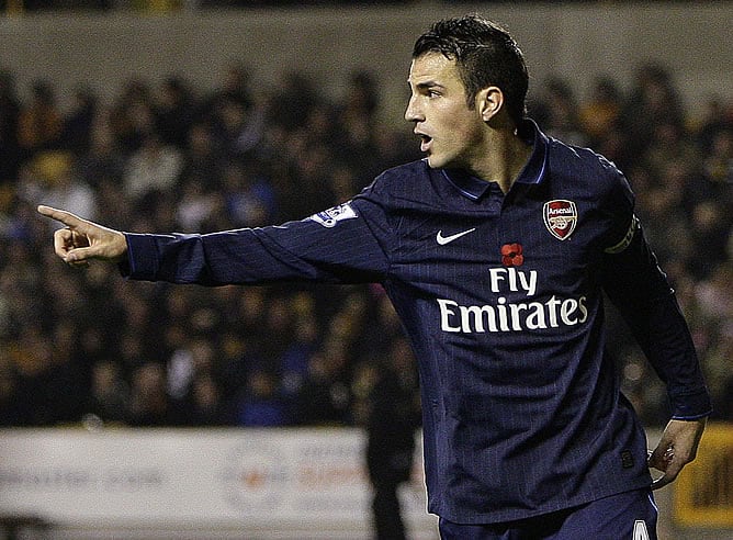 Cesc celebra un gol con el Arsenal