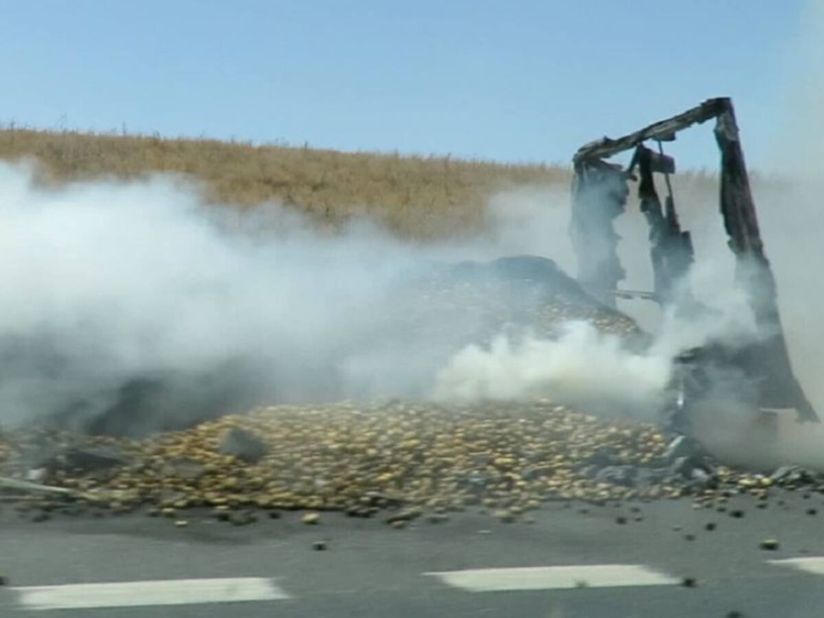Arde la plataforma de un camión en la A-45