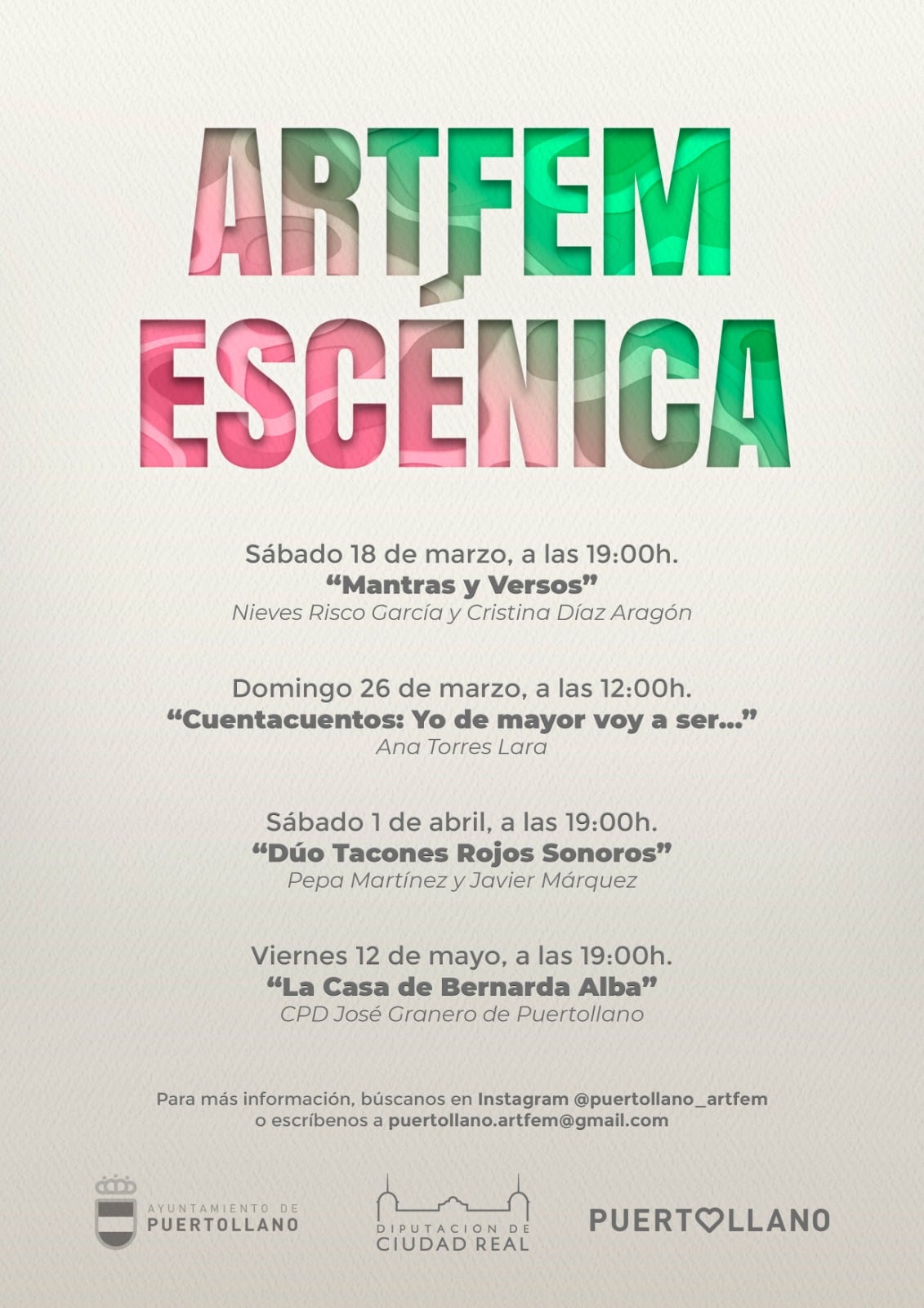 Cartel de la programación de ARTFEM Escénica en Puertollano