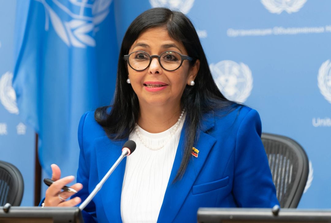 La vicepresidenta venezolana, Delcy Rodriguez, en la sede de la ONU