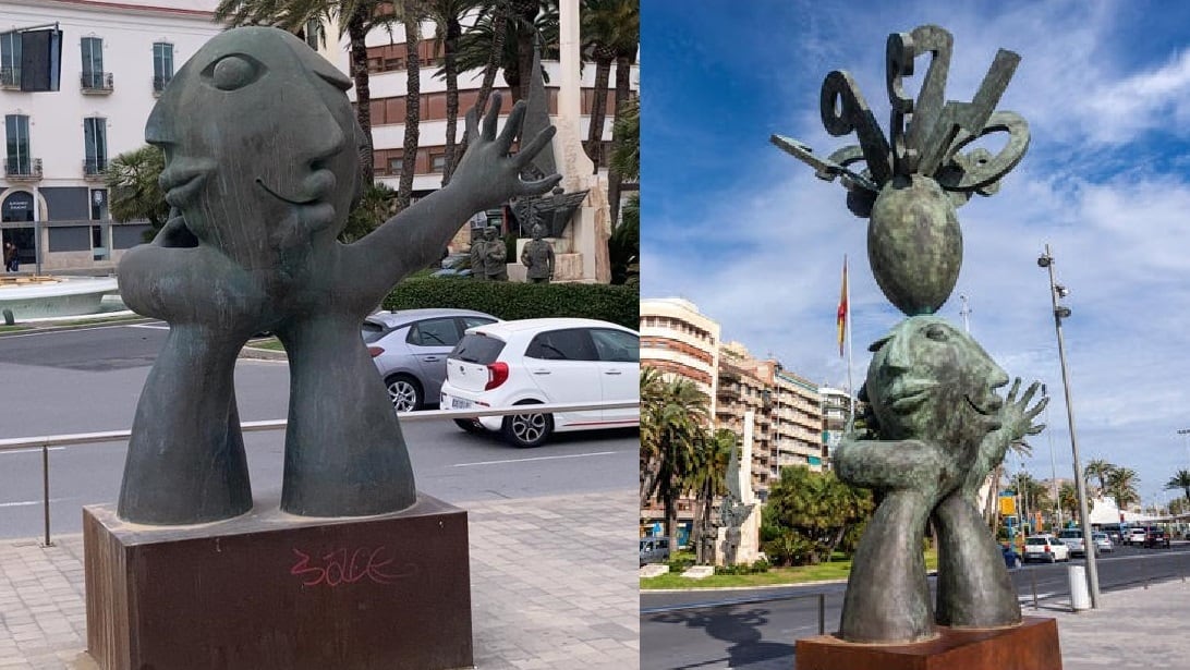 Estatua &quot;El Adivinador&quot; de Ripollés sin el remate y antes de producirse el accidente en marzo de 2022