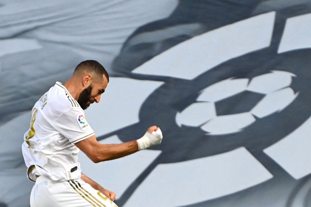 Benzema celebra un gol ante el VIllarreal. 