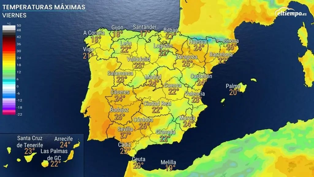 Previsión de las temperaturas para el Viernes Santo