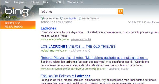 La versión argentina del buscador dirige a la Casa Rosada tras buscar el término &#039;ladrones&#039;. Si se introduce &#039;delincuentes&#039; aparece la cámara de la industria musical argentina