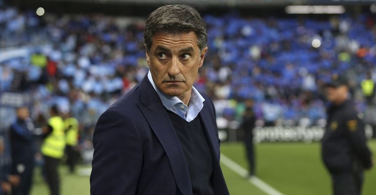 Míchel, durante un encuentro liguero del Málaga Club de Fútbol