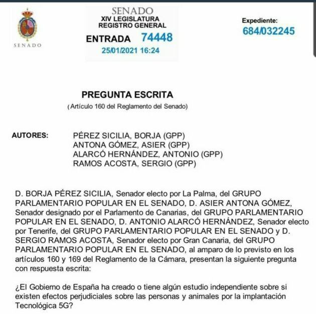 Pregunta del Grupo Popular en el Senado