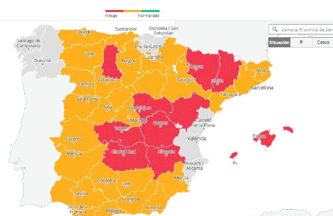 Riesgo de rebrote de coronvirus por provincias, a 24 de mayo