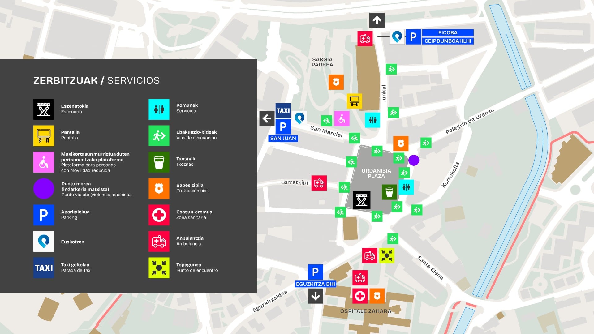 El plano de los servicios para el concierto de Fermín Muguruza.