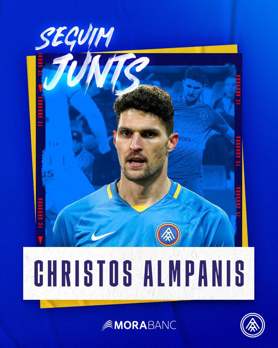 Anunci oficial de l'FC Andorra de la contractació definitiva de Christos Almpanis.