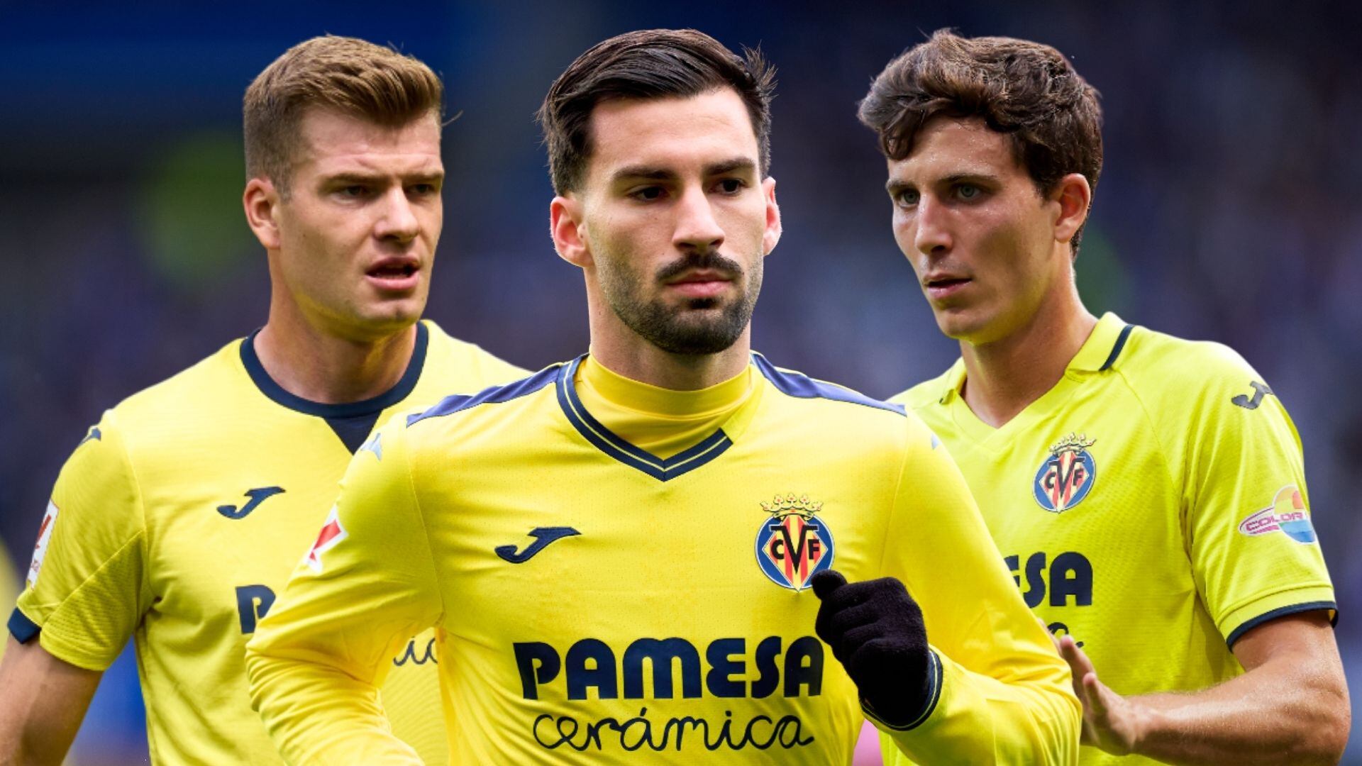 Álex Baena, Sorloth y Pau Torres con la camiseta del Villarreal
