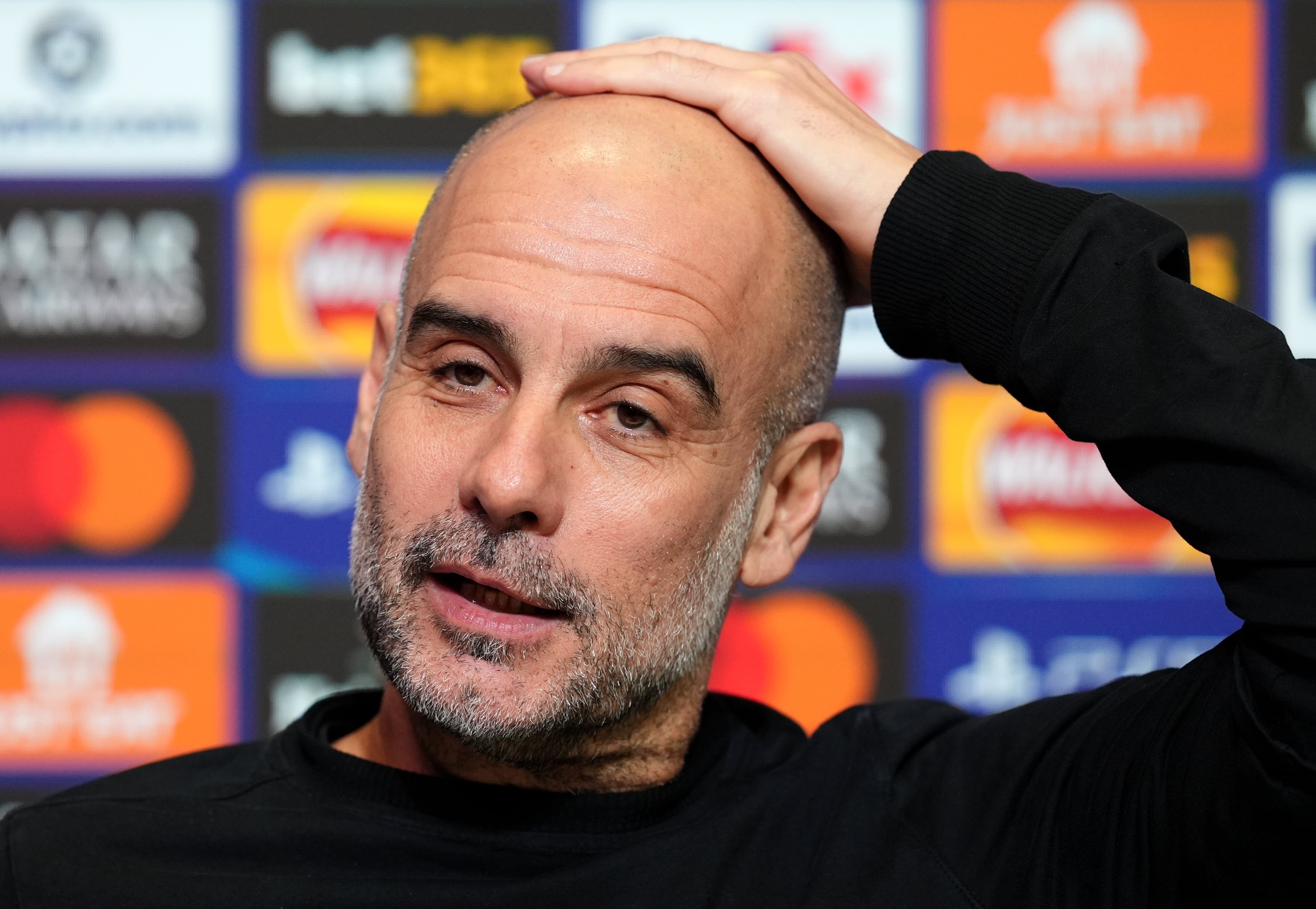 Pep Guardiola, durante la última conferencia de prensa del Manchester City para la Champions