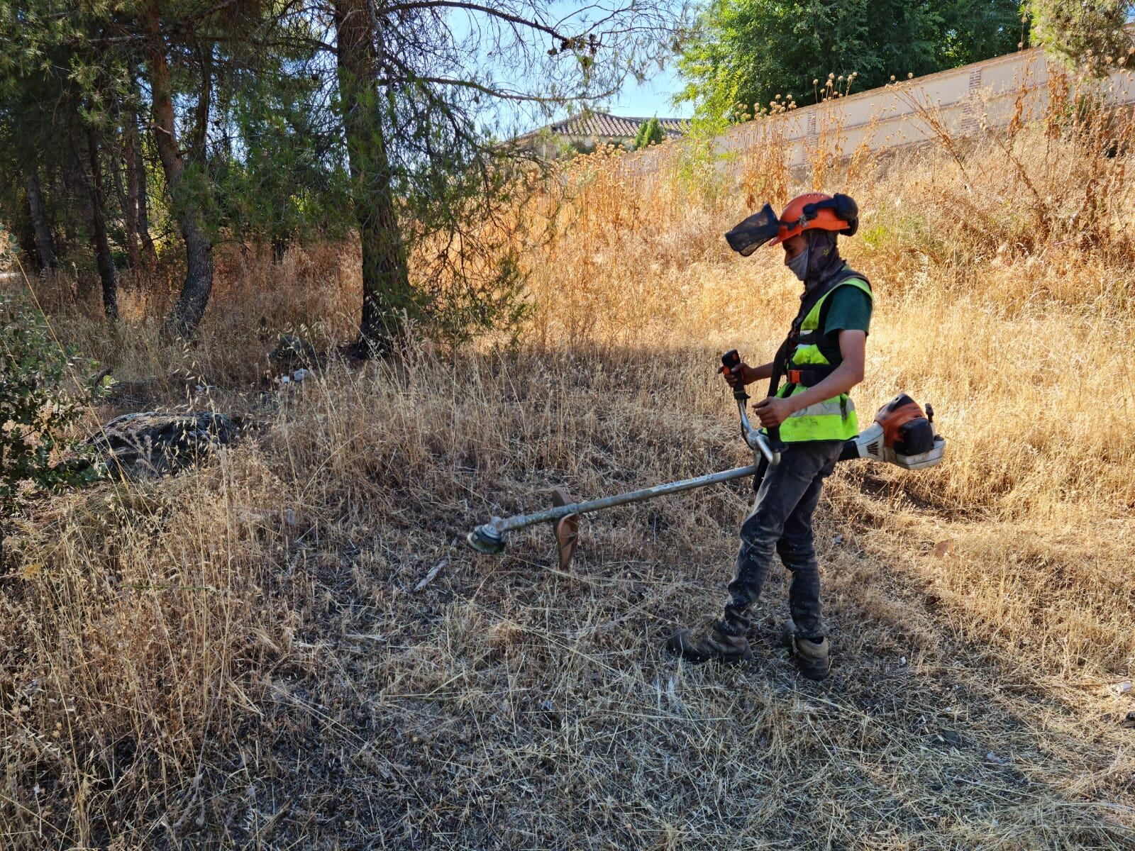 Imagen de archivo de un trabajador desbrozando una zona de Toledo