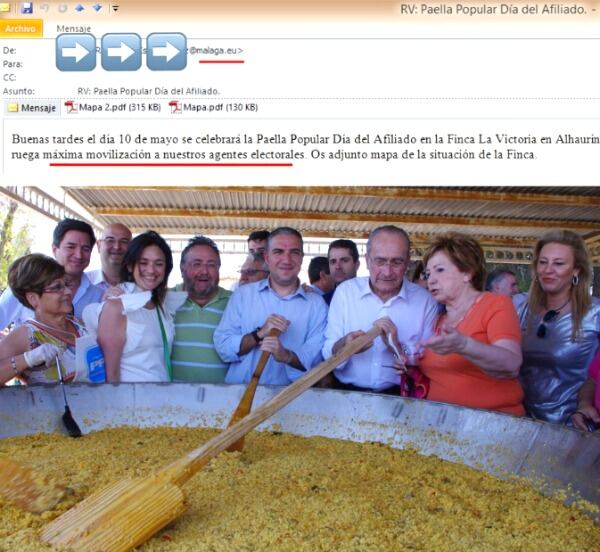 El correo electrónico remitido desde el distrito de Teatinos y la imagen de la paella celebrada este fin de semana