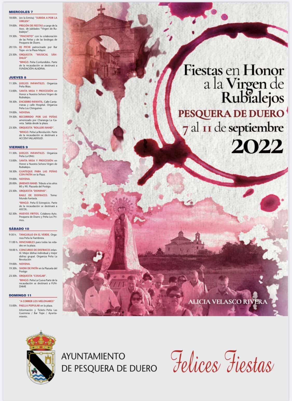 Cartel de actividades de las Fiestas de Pesquera de Duero en honor a la Virgen de Rubialejos