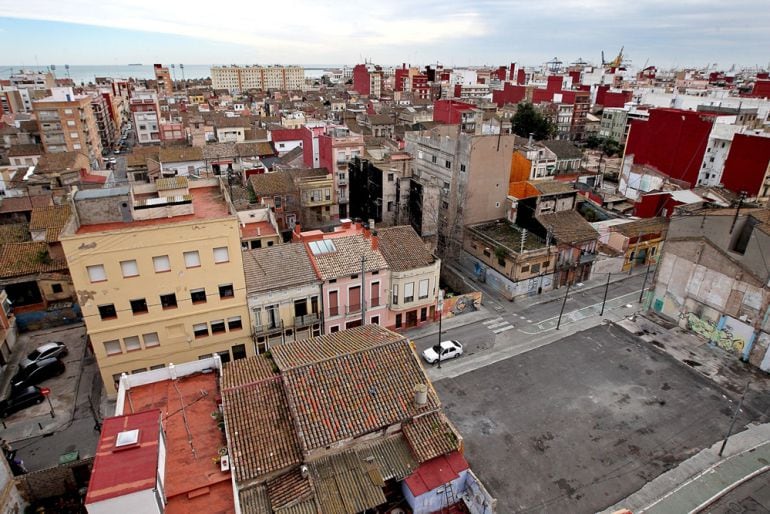 Vista aérea del barrio del Cabanyal de València.