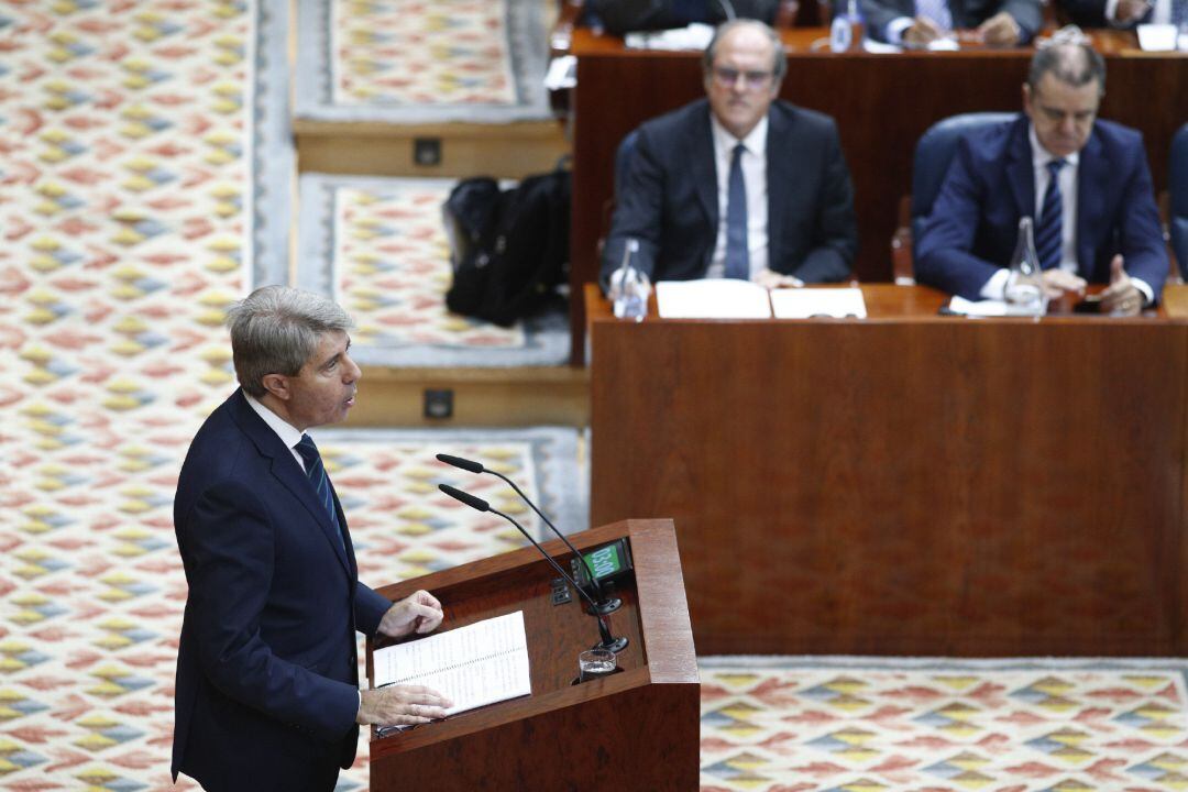 El presidente de la Comunidad de Madrid, Ángel Garrido, durante el debate del Estado de la Región de Madrid