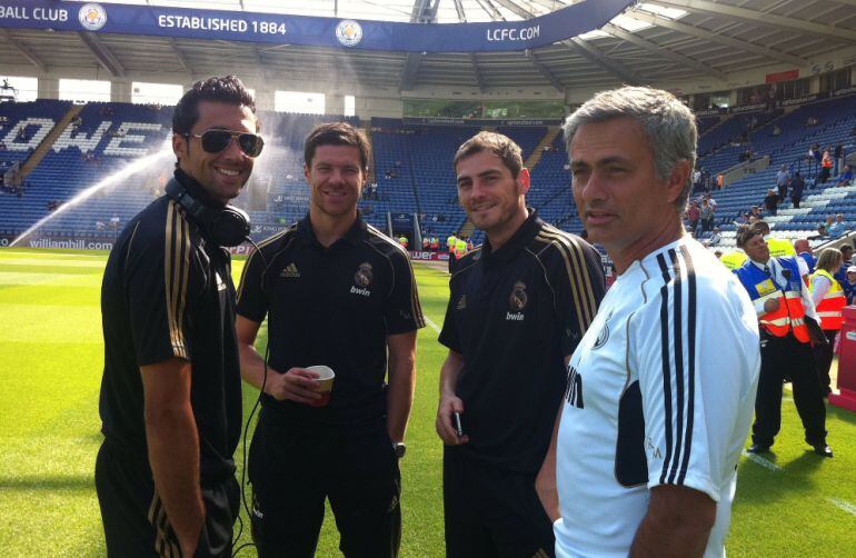 Arbeloa, Xabi Alonso, Casillas y Mourinho, durante su etapa en el Real Madrid