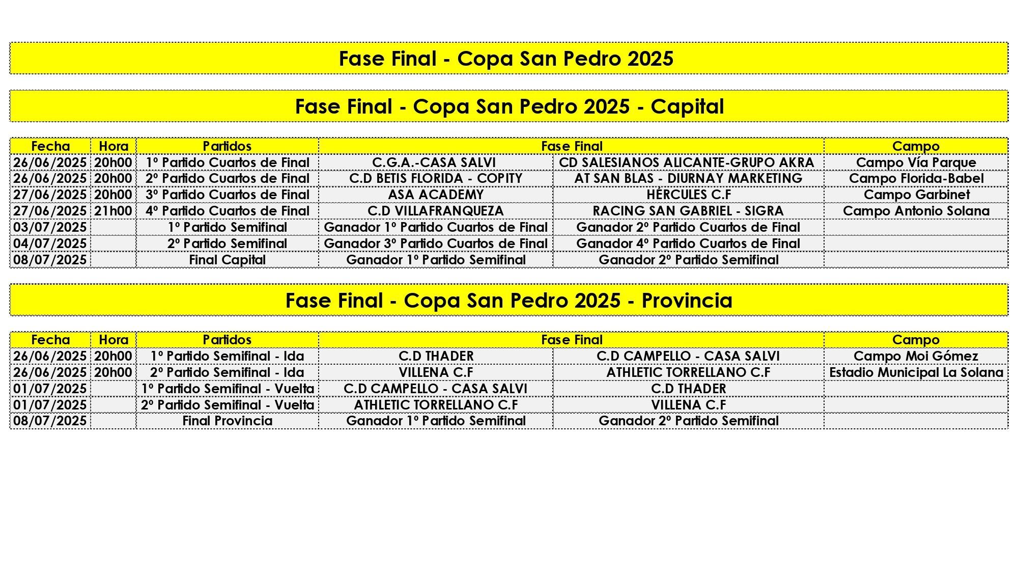 Próximos partidos previstos