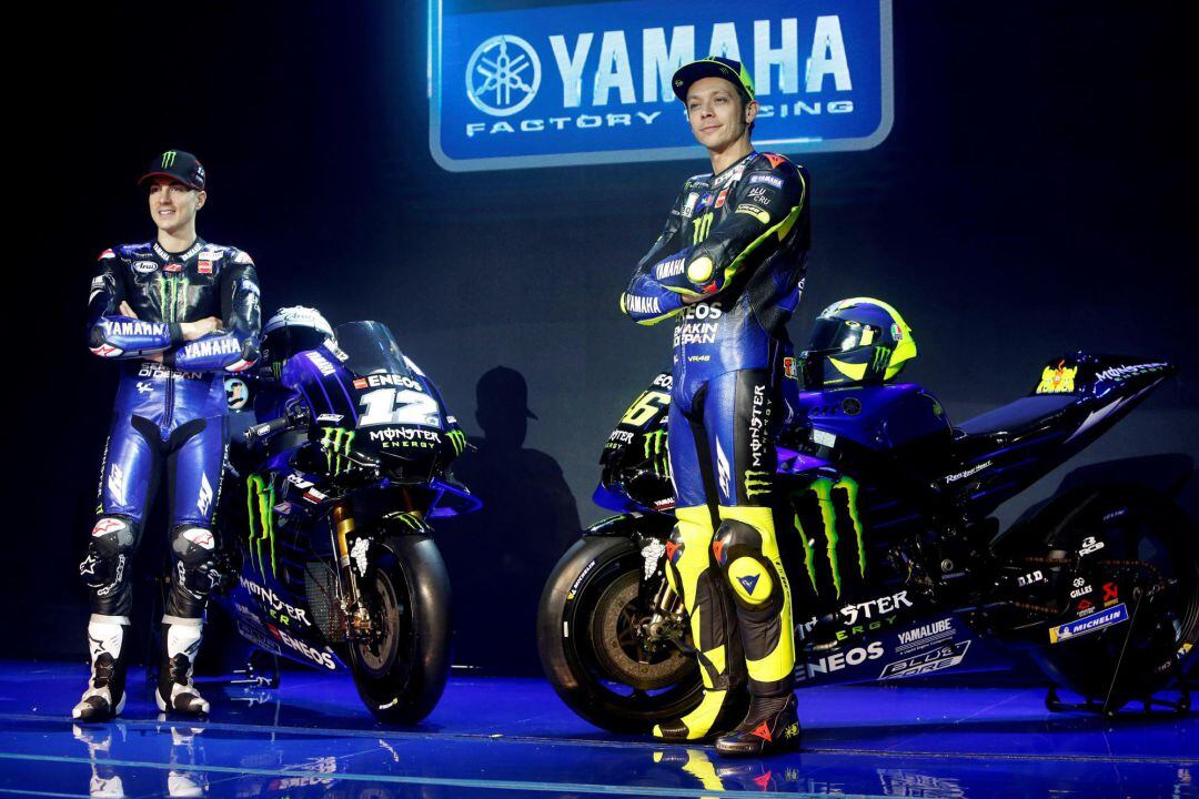Viñales y Rossi, e la presentación del equipo Yamaha de Moto GP.